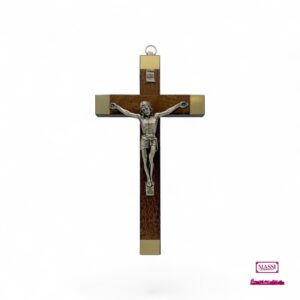 Crocifisso legno terminali metallo